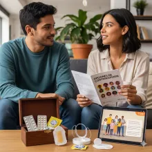 Pareja hablando de anticoncepción